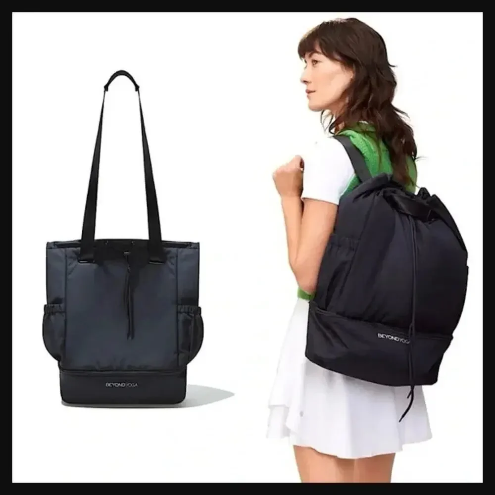 Beyond Yoga convertible gym bag black backpack with drawstring closure